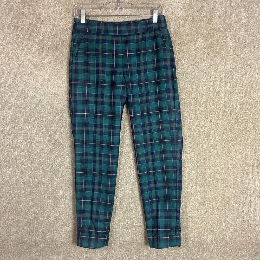 Talbots Hampshire Trouser Pants Petite Womens 2P Green/Blue Tartan‎ Plaid Wool - Picture 2 of 12